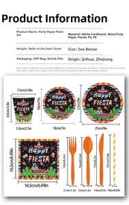 Detaillierte Größen und Materialangaben für das mexikanische Karneval Fiesta Partyzubehör Set