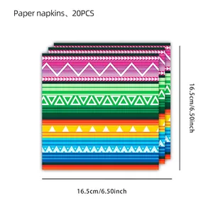 Pack of 20 Mexican fiesta paper napkins with colorful geometric patterns, size 6.5 inches