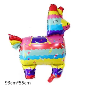 Detailed view of large llama foil balloon measuring 93cm by 55cm for fiestas.