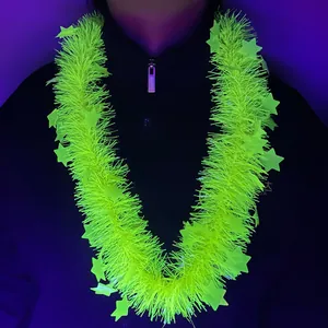 Fluorescent neon star garland necklace perfect for glow in the dark party events.