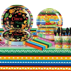 Mexican Fiesta Party Supplies Set Cinco De Mayo Paper Plates Cups Napkins Tablecloth For Carnival Party Decor Birthday Tableware