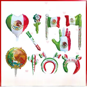 Collection of Mexico themed foil balloons featuring cactus, heart, and festive headband designs