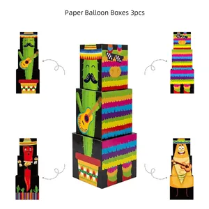 Cinco de Mayo Mexican theme 3pcs stackable paper balloon boxes with cactus and pinata