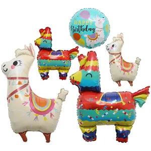 Llama and alpaca shaped foil balloons for Fiesta birthday party decorations set