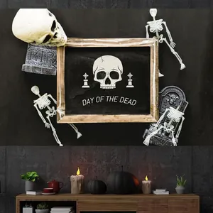 Mexican Day of the Dead themed background banner for wall decor with skeleton and skull