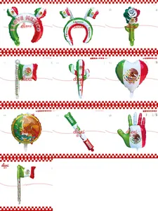 Assorted Mexico-themed aluminum foil balloons including cactus, hearts, and headbands.
