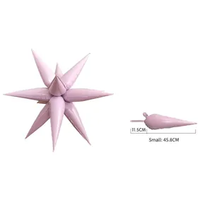Vue détaillée d'un petit ballon en aluminium mauve en forme de cône de 45,8 cm.