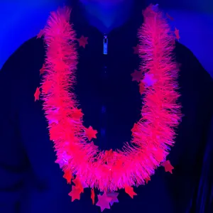 Fluorescent pink star lei garland for neon glow party decorations