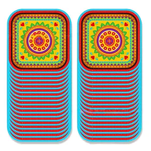 Mexican fiesta party paper plates featuring vibrant colorful mandala patterns for celebrations
