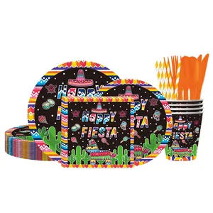 Set de suministros para fiesta mexicana con platos y servilletas de papel