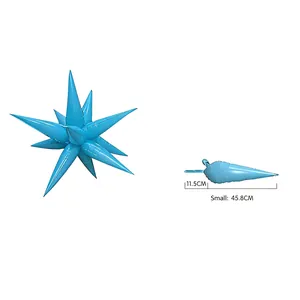 Détail montrant les dimensions d'un composant de ballon conique bleu clair en étoile.