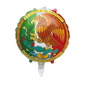 18-inch round Mexico themed foil balloon with national emblem and I Love Mexico print
