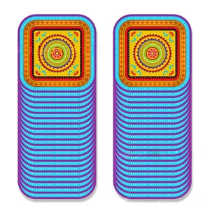 Detailed view of Mexican fiesta themed square paper plates with vibrant colorful patterns