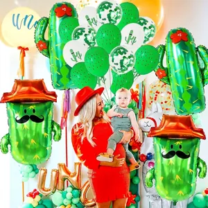 Komplettes mexikanisches Kaktus-Fiesta-Party-Ballonset mit goldenen UNO-Folienbriefen