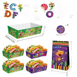 Detailed size specifications for a Cinco de Mayo party decoration set with vibrant patterns