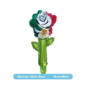 Mexican flag rose theme hand-held aluminum foil balloon for parties, 18x38cm size