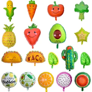 Obst Gemüse Folienballons Sommer Party Dekorationen Cartoon Erdbeere Wassermelone Form Aluminiumfolie Ballons Für Kinder Geburtstag Event Requisiten