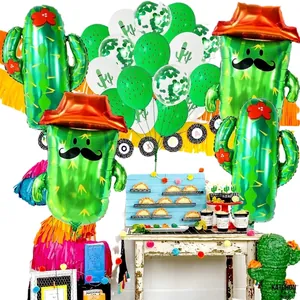 Mexikanisches Fiesta-Ballonset mit Kaktus-Folienballons und Sombrero-Partydekorationen.