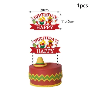 Mexikanische Fiesta Geburtstagstorte Topper mit Happy Birthday Banner und Sombrero