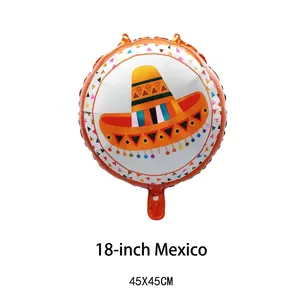 Detail of 18-inch Mexican Fiesta round balloon featuring colorful sombrero design
