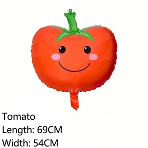 Detailansicht eines großen lächelnden Tomaten-Folienballons für festliche Geburtstagsdeko