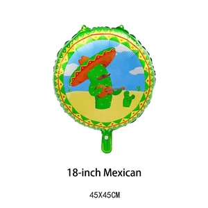 18-inch Mexican carnival theme party foil balloon with cartoon cactus and sombrero design