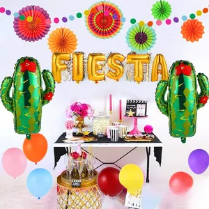Set completo decorazioni festa Fiesta con palloncini a cactus e lettere FIESTA dorate