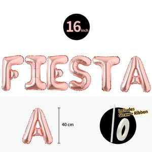 16 inch rose gold FIESTA foil balloon banner set includes straw and ribbon 40cm height