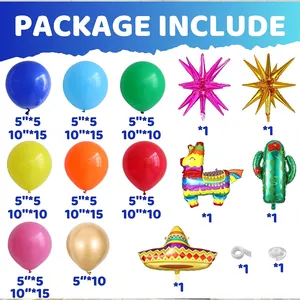 Vista dettagliata dei componenti del set di palloncini Fiesta messicana con cactus e lama