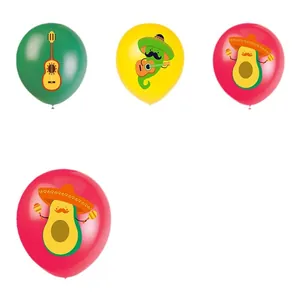 Bunte mexikanische Fiesta-Ballons mit Avocado, Chili und Gitarre für die Partydekoration