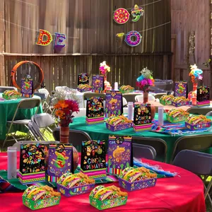Festive Cinco de Mayo party decoration set featuring colorful banners and paper treat bags.