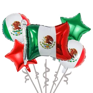 Set of five Mexican flag foil balloons for carnival and festive party decorations