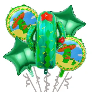Mexican Fiesta party decoration set with cactus and star foil balloons in green
