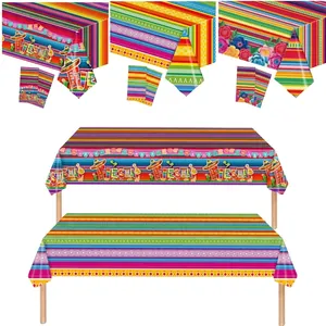 Tovaglia usa e getta in plastica a strisce colorate a tema Fiesta messicana decor