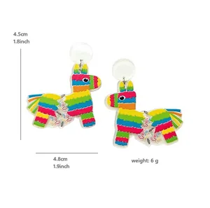Detailed dimensions and weight display for colorful Mexican piñata style horse earrings
