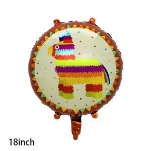 Close-up of 18-inch round foil balloon featuring a colorful Mexican piñata design