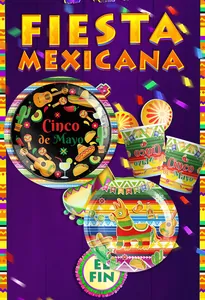 Detailed view of Cinco de Mayo themed disposable plates and cups with vibrant Mexican patterns