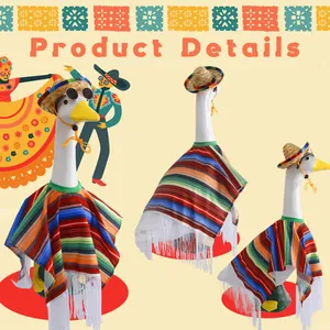 Detail showing the festive Mexican poncho and sombrero costume on a porch goose model.