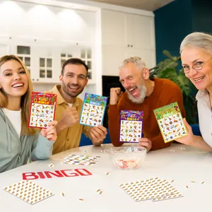 Cinco de Mayo themed bingo game set with cards and markers at a party celebration