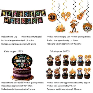 Detailed product specifications and dimensions for Día de los Muertos party decoration set