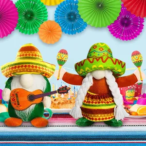 Festive Mexican carnival gnomes with sombreros, guitar and maracas details
