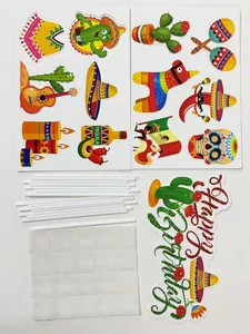 Mexikanisches Fiesta Taco Bar Tortendeko Set mit lebhaften Kaktus- und Sombrero-Motiven.