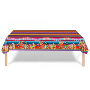 Vista detallada del mantel desechable de PE con tema de fiesta mexicana para fiestas