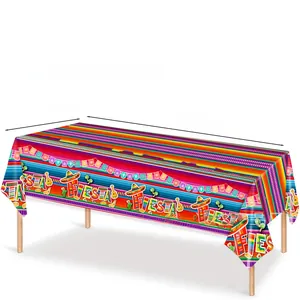 Vista detallada del tamaño del mantel desechable de PE con tema Fiesta mexicana