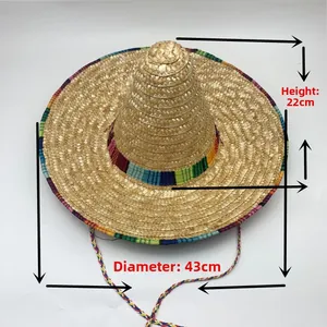 Detail view of Mexican straw sombrero with 22cm height and 43cm diameter dimensions