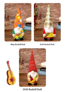 Vue détaillée de trois gnomes de carnaval mexicains avec taco, piment et accessoires piñata