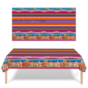 Mantel desechable de plástico PE a rayas de colores para decoración de fiesta mexicana