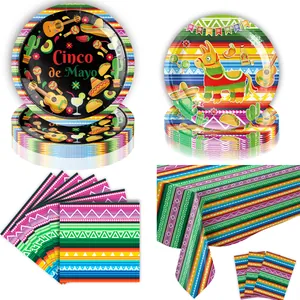 Cinco de Mayo party supplies set with vibrant Mexican themed plates and napkins