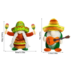 Mexican carnival gnome dolls with sombreros maracas and guitar plush ornaments