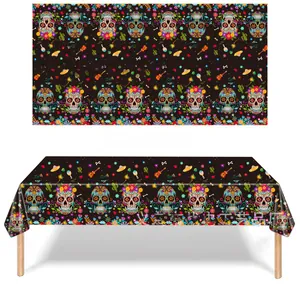 Mantel mexicano de plástico 137x274cm con calaveras para fiesta Día de los Muertos